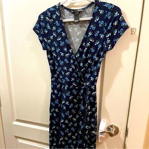 Blue Floral Wrap dress with tie